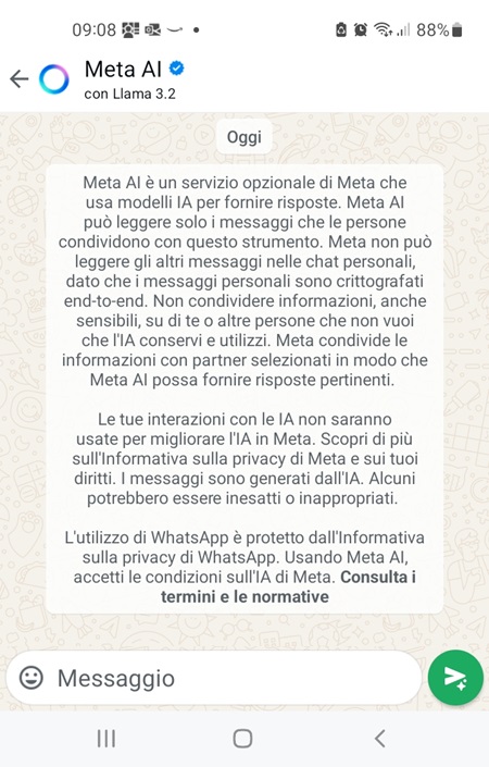Meta AI Messaggio